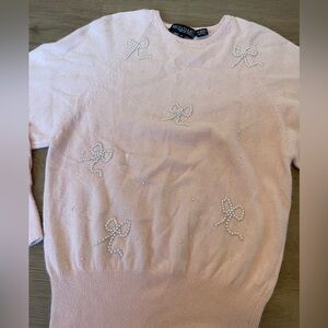 Nordstrom Point of View Vintage Wool & Angora Rabbit Fur Pink Bow Knit Sweater